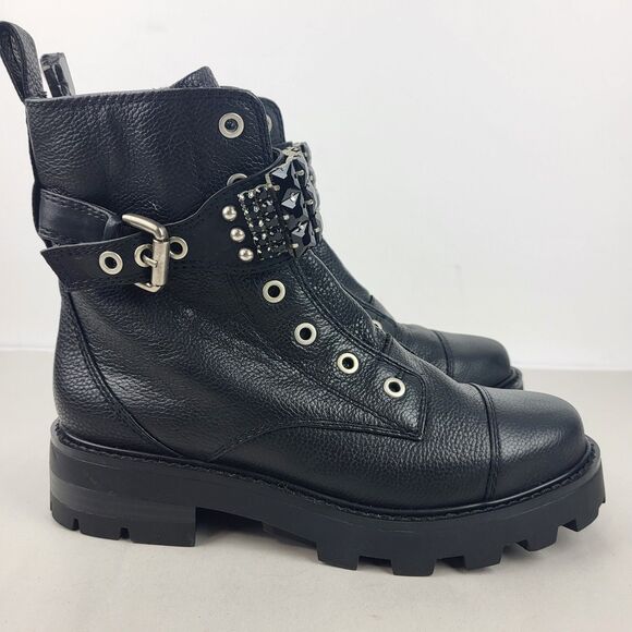 Karl Lagerfeld Payson Combat Embellished Boots Black Size 7 M - Picture 5 of 14